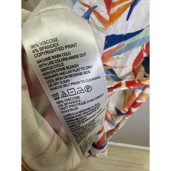 Tommy Bahama Midi Dress M Sleeveless Tie Waist White Floral Tropical Hawaii - Picture 8 of 9